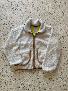 Unbranded Kids Cream Sherpa Puffer Jacket with Brown Trim